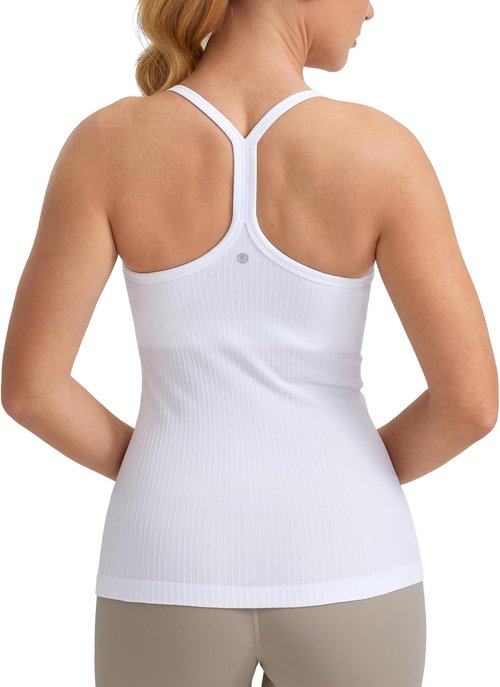 CRZ YOGA Seamless Workout Tank Top - Racerback Athletic Camisole with Built-In Bra for Women