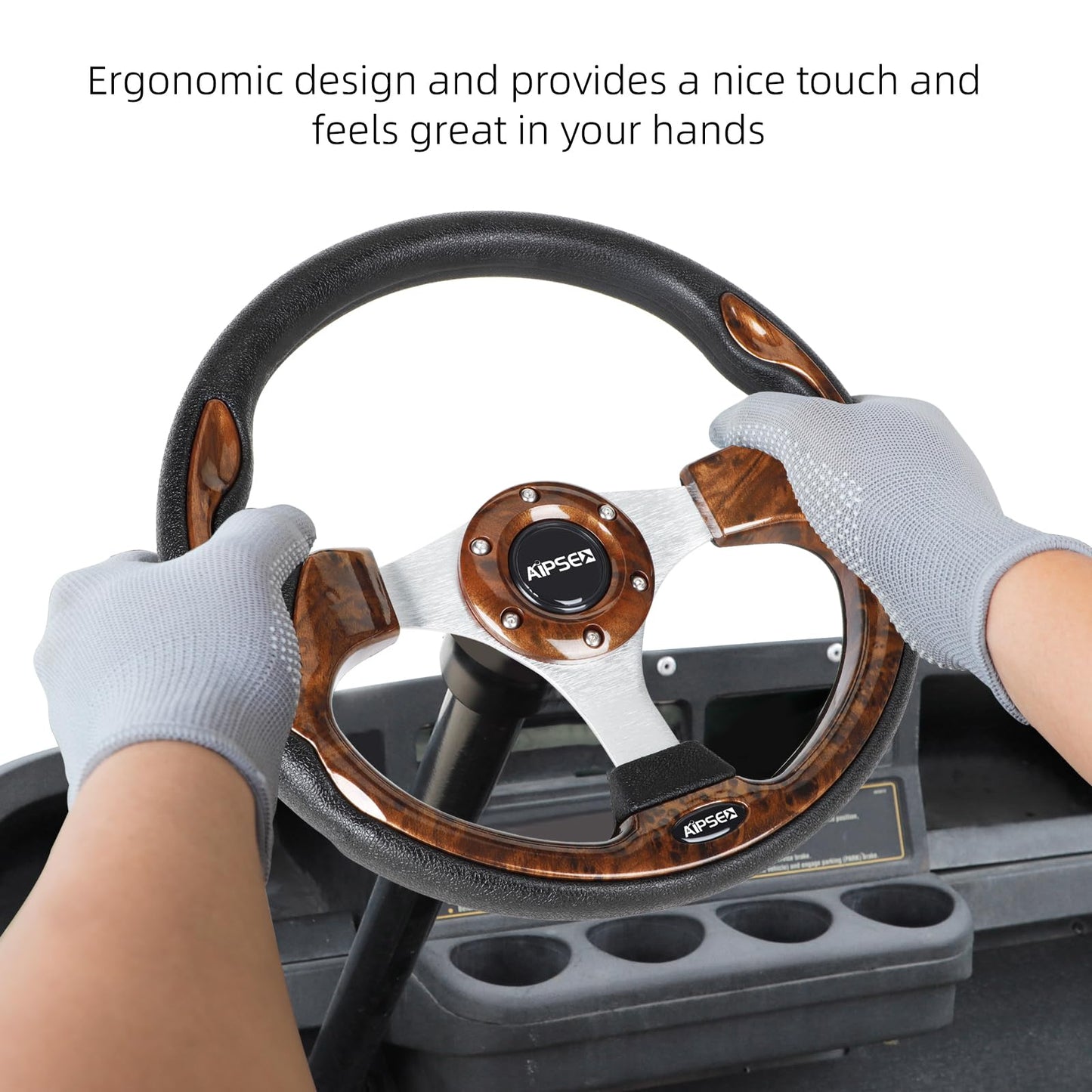 AIPSET Universal Golf Cart Steering Wheel Compatible with EZGO TXT, RXV/Club Car DS, Precedent, Tempo/Yamaha, 12.5 Inch Classic Steering Wheel with PVC Leather Grip