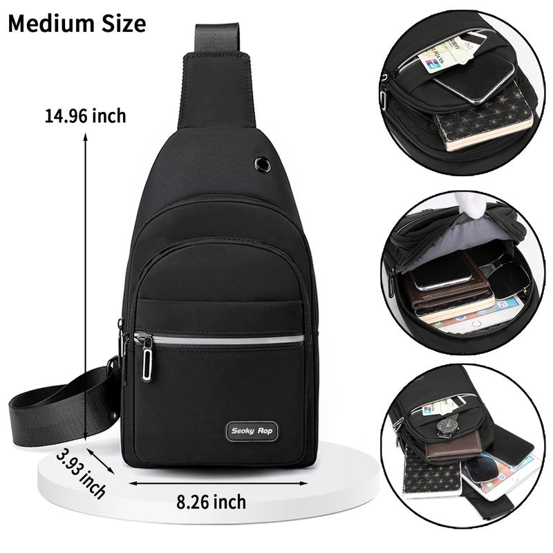 Seoky Rop Sling Bag Crossbody Backpack for Men Women Multipurpose Chest Shoulder Bag for Travel Hiking Daypack Black