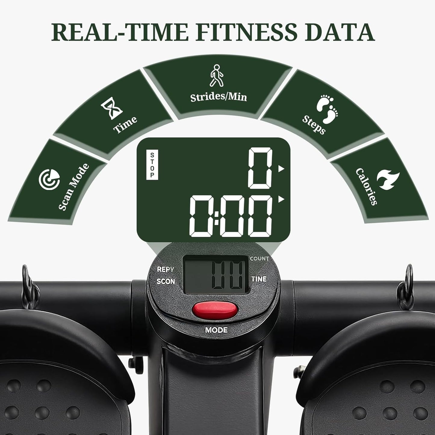 Skiennix Mini Stair Stepper - Portable Exercise Machine with Resistance Bands & LCD Monitor | Black
