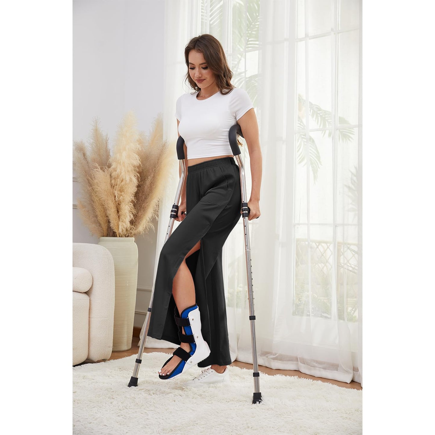 Tear Away Pants for Women Side Slit Snap Sweatpants Loose Fit Post Surgery Casual Adaptive Clothing with Pockets Black M