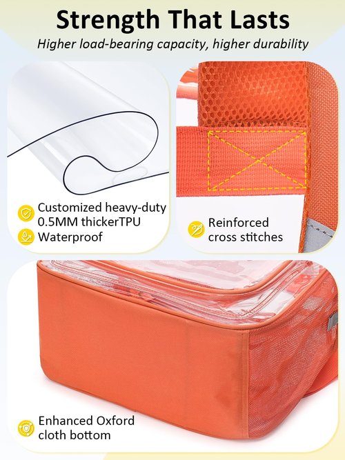 QOECI Clear Backpack Heavy Duty With A TSA Lock, 18 Inch Large Clear Back pack, Transparent See Through Bookbag for College, Work, Travel, Sport- Orange