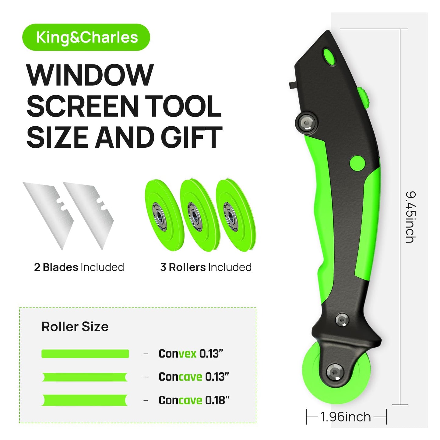 Versatile Screen Roller Tool, 3 in 1 Screen Spline/Repair Tool, Roller+Hook+Trim -3pcs Different Rollers with Bearing,Removal Hook-Foldable, 3pcs Blade-Storage,Replacement for Installing Window Mesh.