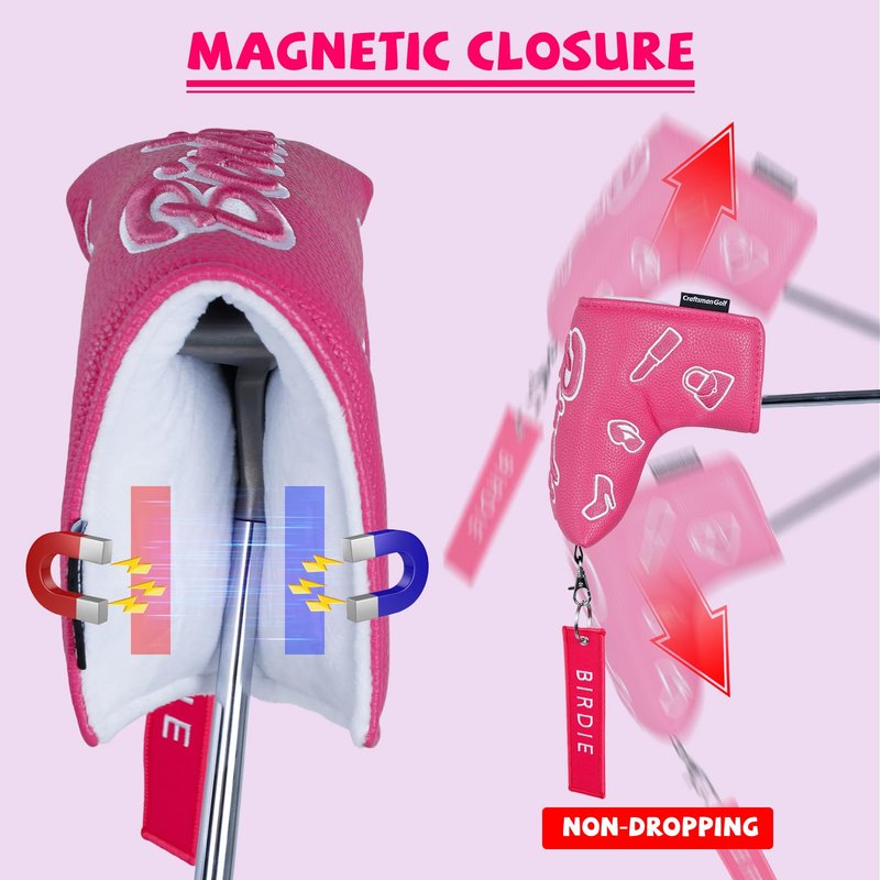 Craftsman Golf Lipstick Diamond Handbag Bow Pink Blade Putter Headcover Head Cover Gift for Women with Key Chain