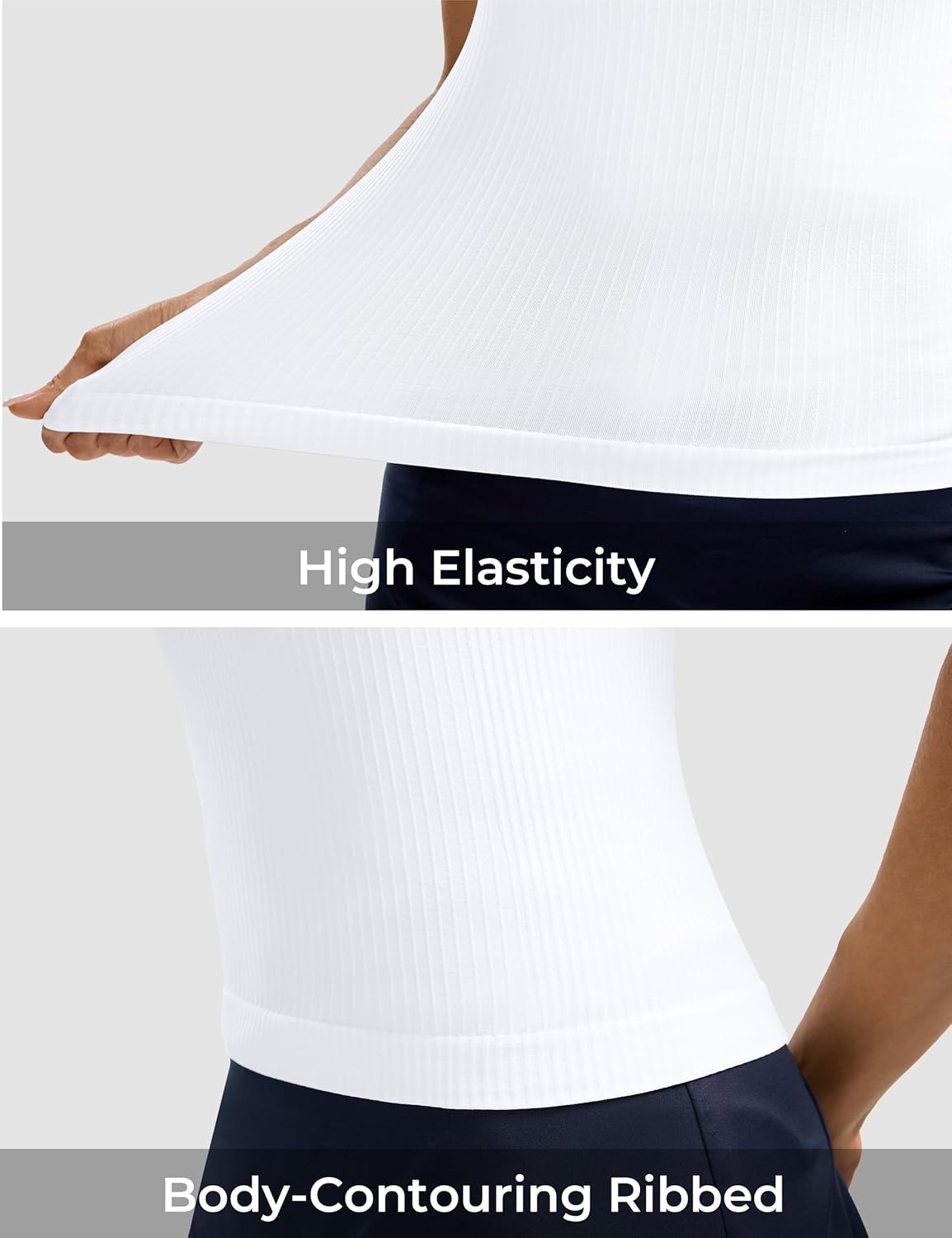 Skiennix Seamless Ribbed Workout Tank - Built-In Bra, V-Neck Crisscross Back Yoga Top for Women