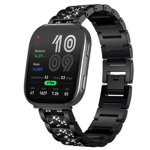 Compatible with Amazfit bip 6 bands, Lamshaw 20mm, 22mm Quick Release Women Jewelry Bling Diamond Metal Dressy Strap Adjustable Replacement Strap Accessories Sports Band Compatible with Amazfit Smartwatch (Black, 20mm size band)
