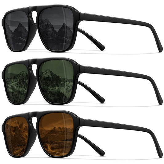 STORYCOAST Polarized Retro Aviator Sunglasses for Men Women Classic Driving Running Sports Square Aviators Sun Glasses 3Pack-Black+Green+Brown