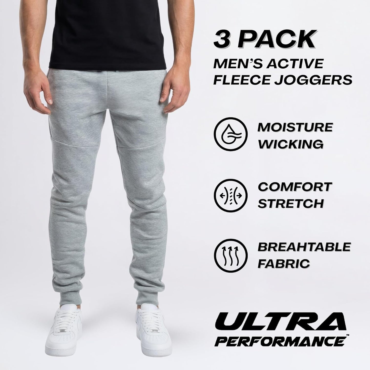 Skiennix Ultra Performance Fleece Joggers for Men - Comfortable Sweatpants with Zipper Pockets | 3-Pack
