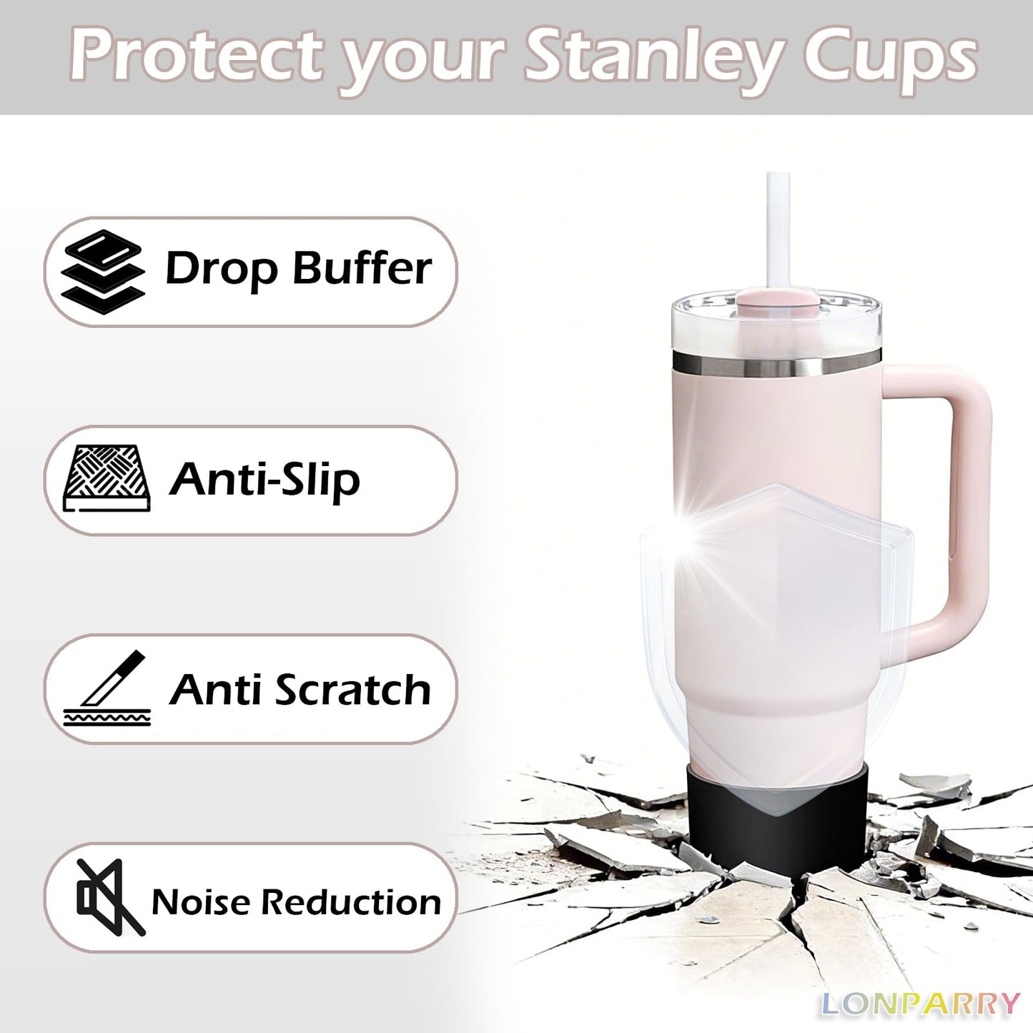 LONPARRY 2-Pack Silicone Boot for Stanley Cup 40oz 30oz, Non-Slip Bottom Protector Cover for Quencher H2.0 & IceFlow, Noise Reduction Sleeve, BPA-Free Cup Accessories for Home, Gym & Outdoor Sports