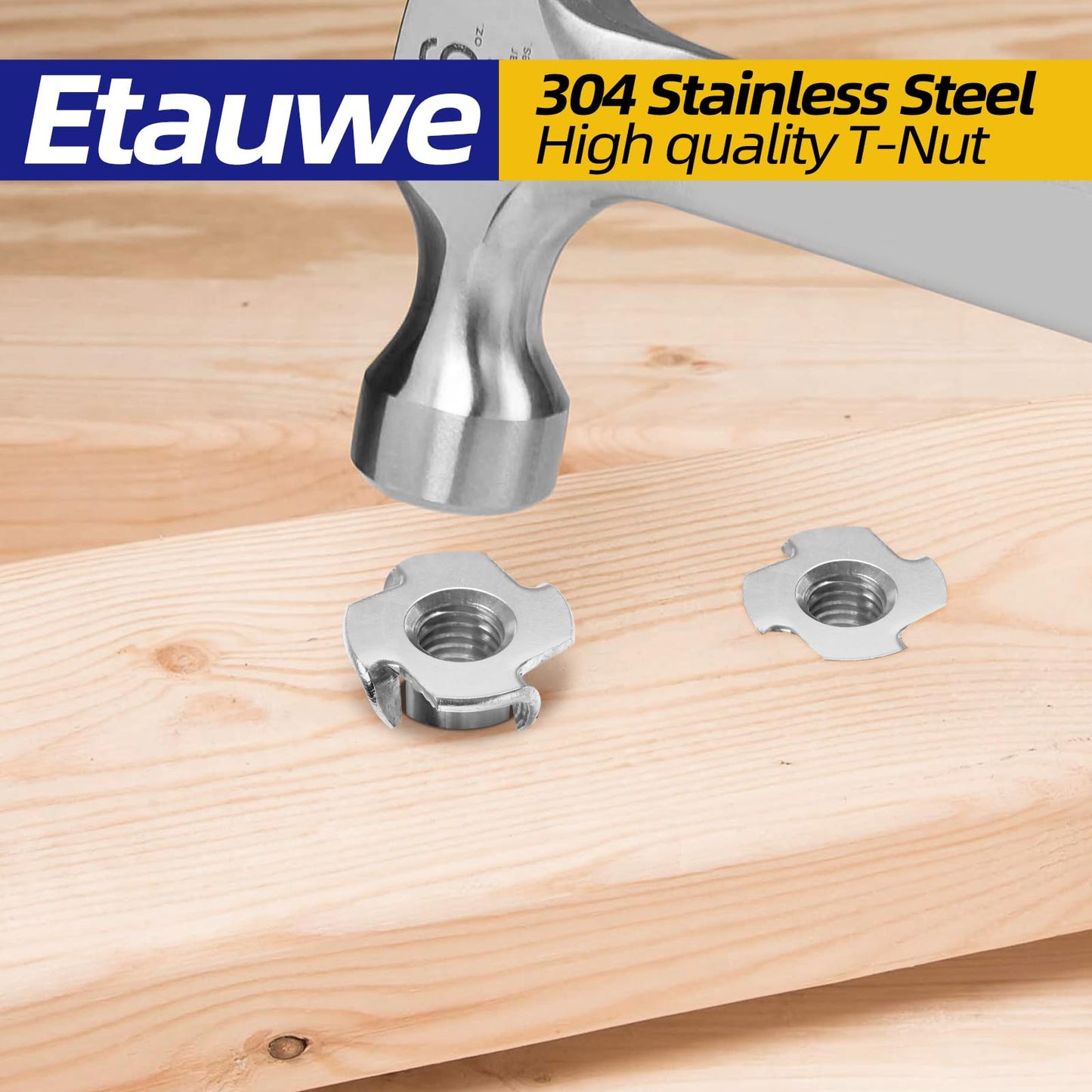 5/16"-18 T-Nuts 304 Stainless Steel, 4-Pronged Tee Nut for Wood, Rock Climbing Holds, Furniture, 25 PCS