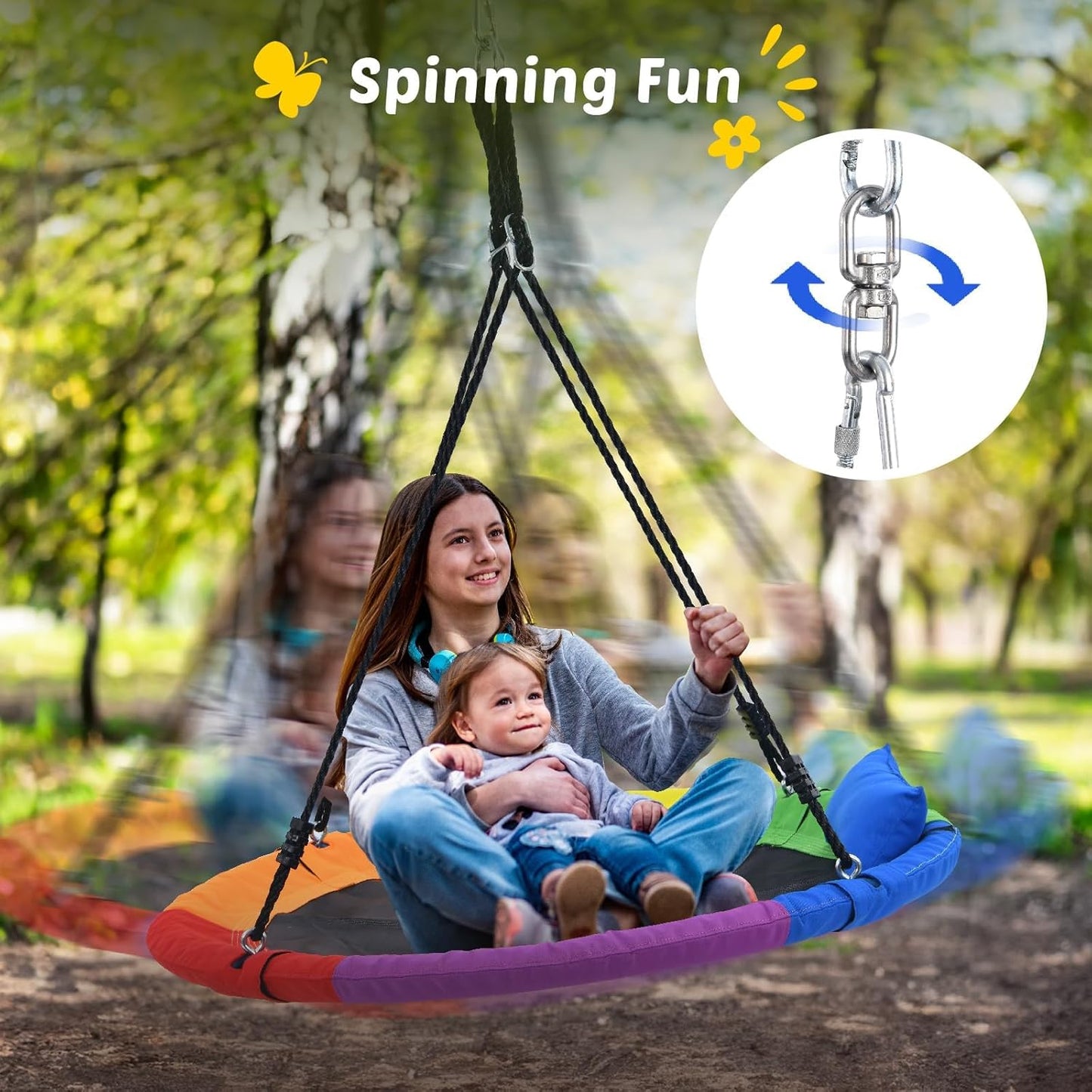 Trekassy 700lbs 40" Outdoor Saucer Tree Swing - Waterproof 900D Oxford with Pillow & Swivel | Includes 2 Hanging Straps