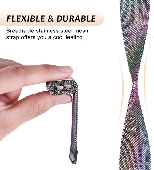 LiWerlly Fenix 7X/Fenix 6X Pro/Fenix 6X Sapphire Solar Watch Bands, 26mm Quick Easy Fit Mesh Metal Stainless Steel Replacement Strap Women Men for Garmin Fenix 5X/5X Plus/3/3 HR/Descent MK2i, Colorful