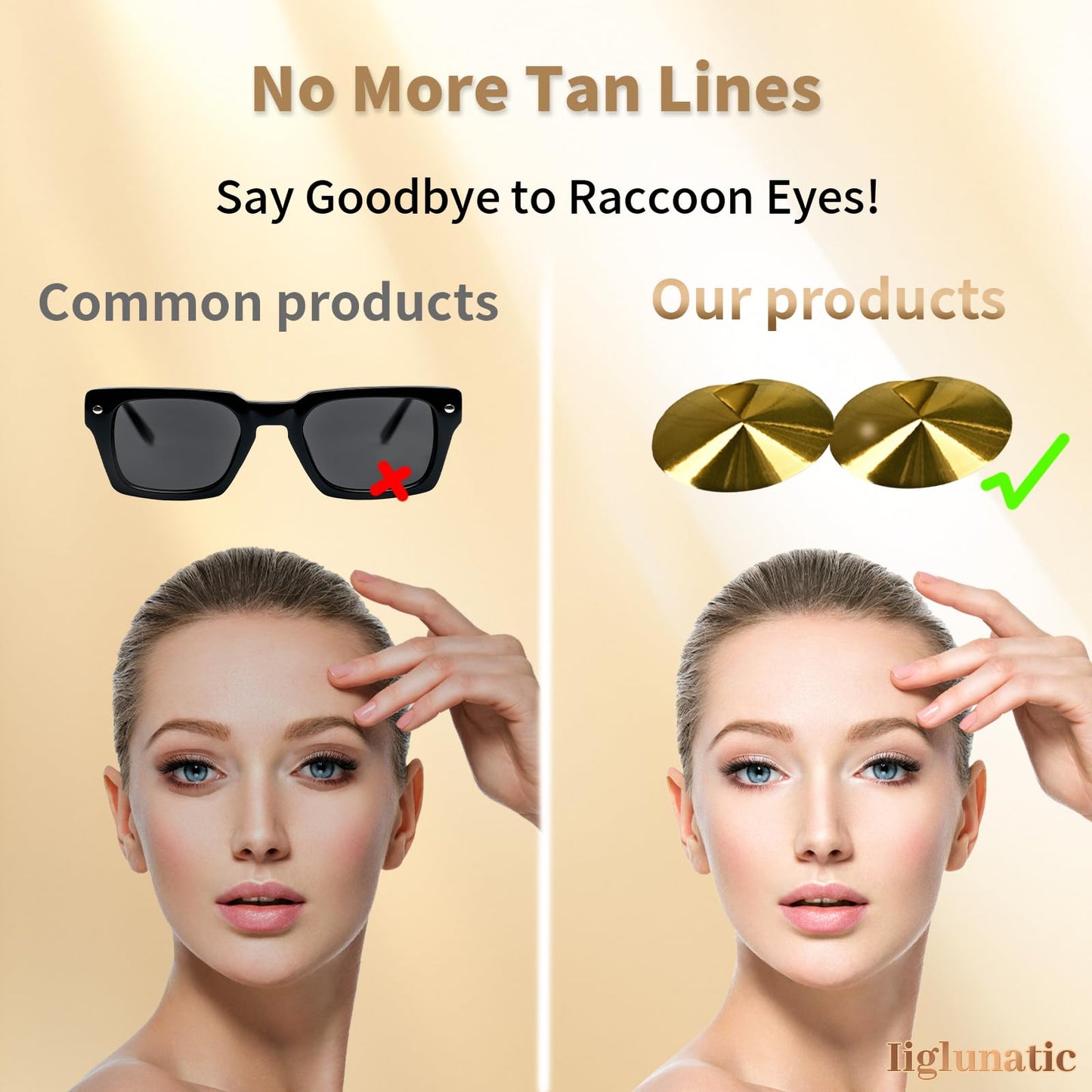 Iiglunatic Tanning Goggles, Tanning Eye Protection 50sets - Latex-Free Disposable for Stand-Up Tanning Beds, Salon & Home Use_Gold
