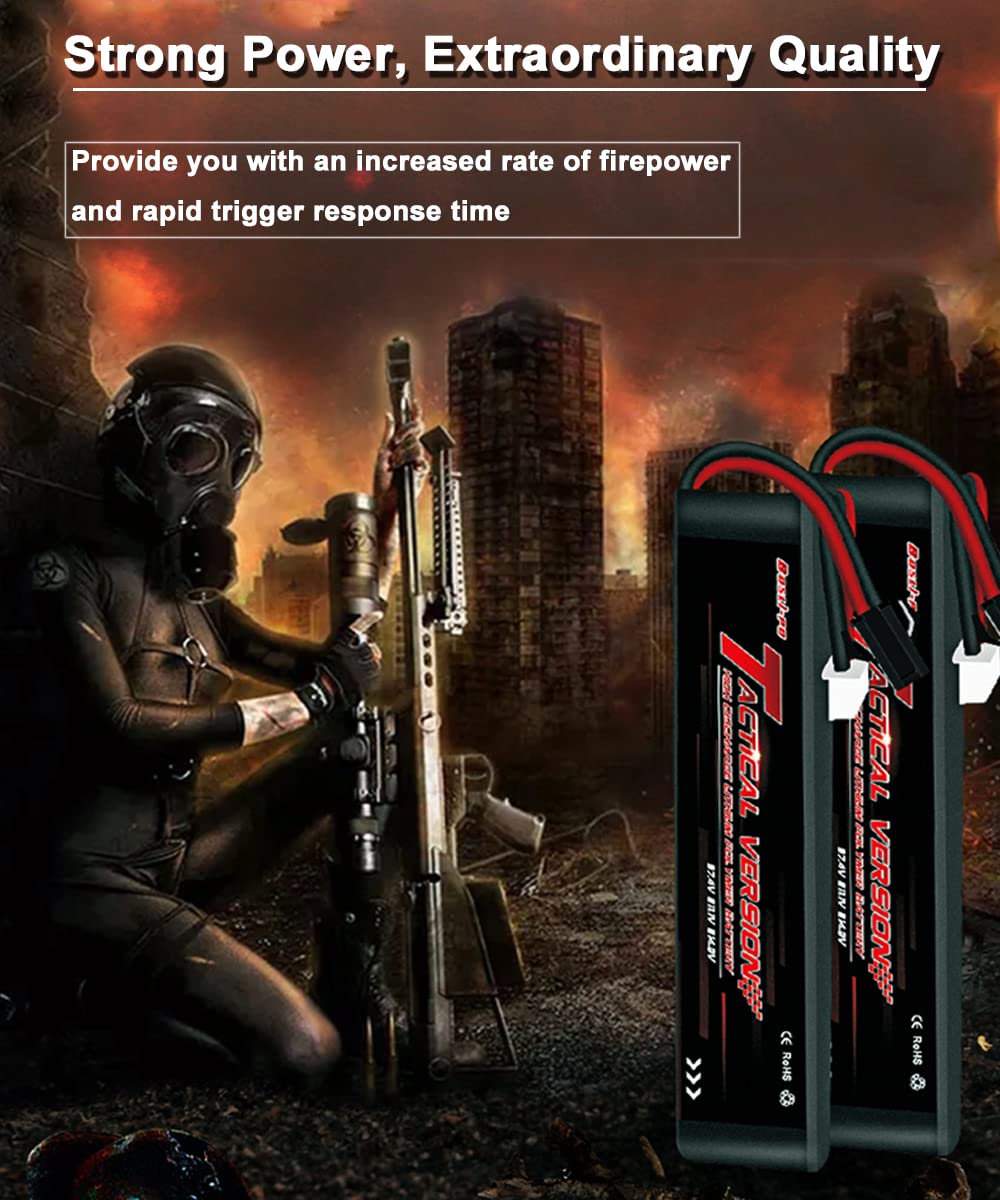 BosLi-Po Airsoft Battery 7.4V 1100mAh Rechargeable High Power 2S 25C LiPo Airsoft Batteries with Mini Tamiya Connector for Airsoft Guns
