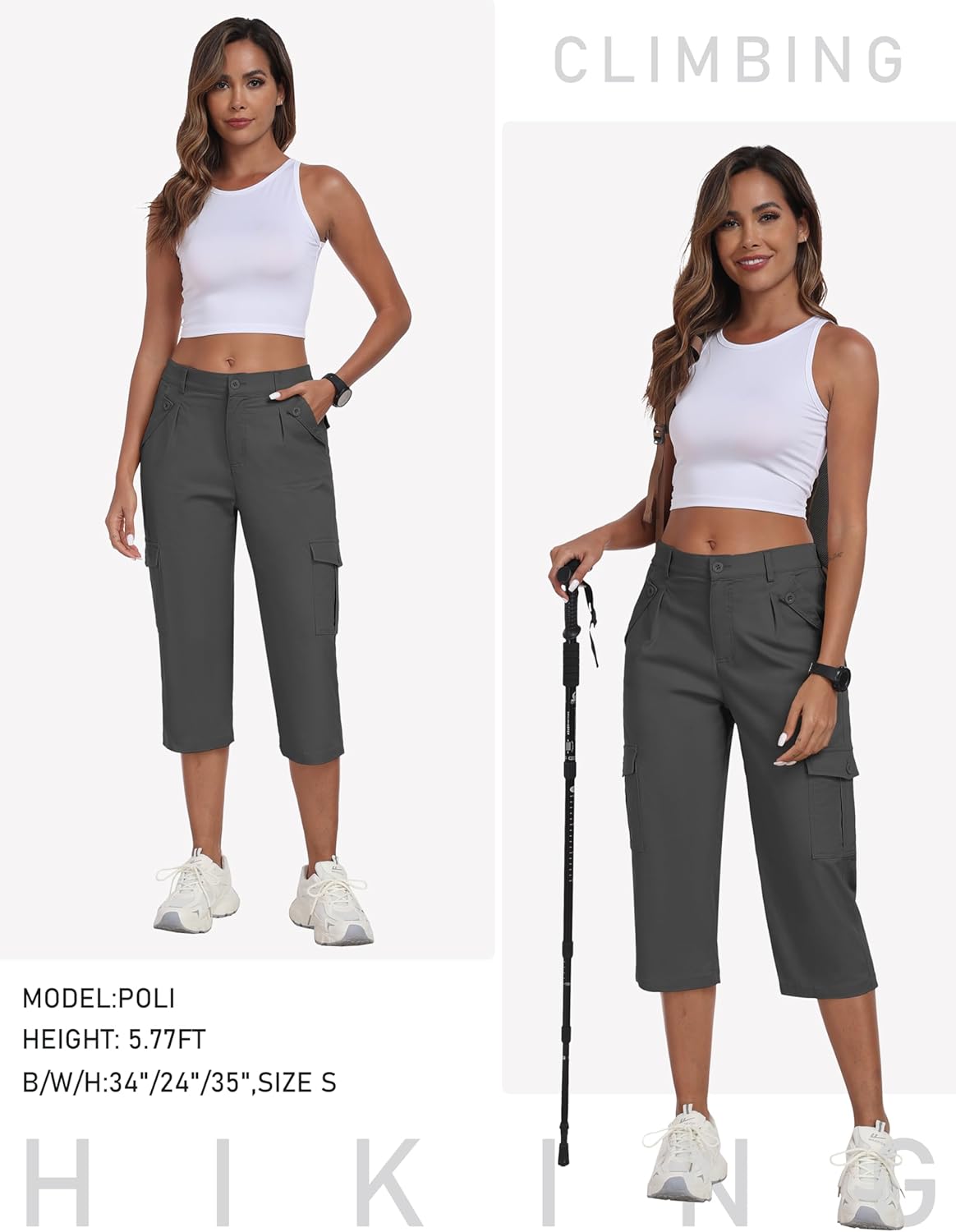 MoFiz Women's Cargo Capris - Lightweight Cotton Hiking Pants with 6 Pockets | Casual Summer Travel Wear