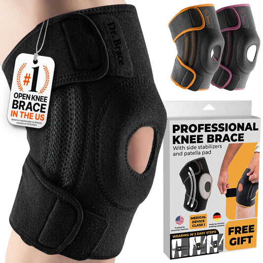 DR. BRACE ELITE Knee Brace with Side Stabilizers & Patella Gel Pads for Maximum Knee Pain Support and fast recovery for men and women-Please Check How To Size Video (Pluto, Large)