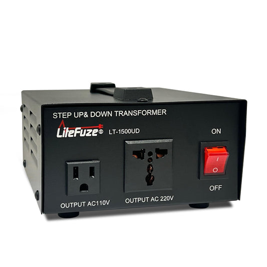 LiteFuze 1500 Watt Voltage Converter Transformer Step Up/Down - 110v to 220v / 220v to 110v Power Converter - Fully USA Grounded Cord - Universal Outlet Socket, 2x US Outlets - CE Certified