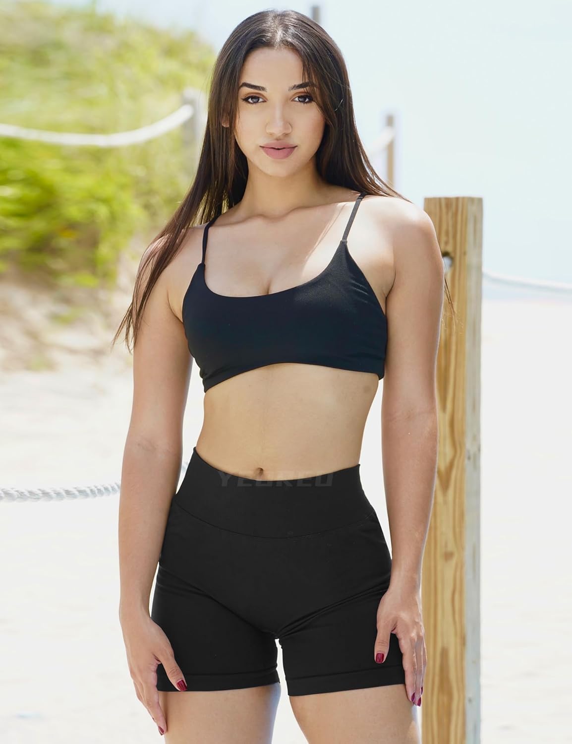 YEOREO High Waisted Scrunch Shorts for Women - V Back Gym Butt Lifting Seamless Design