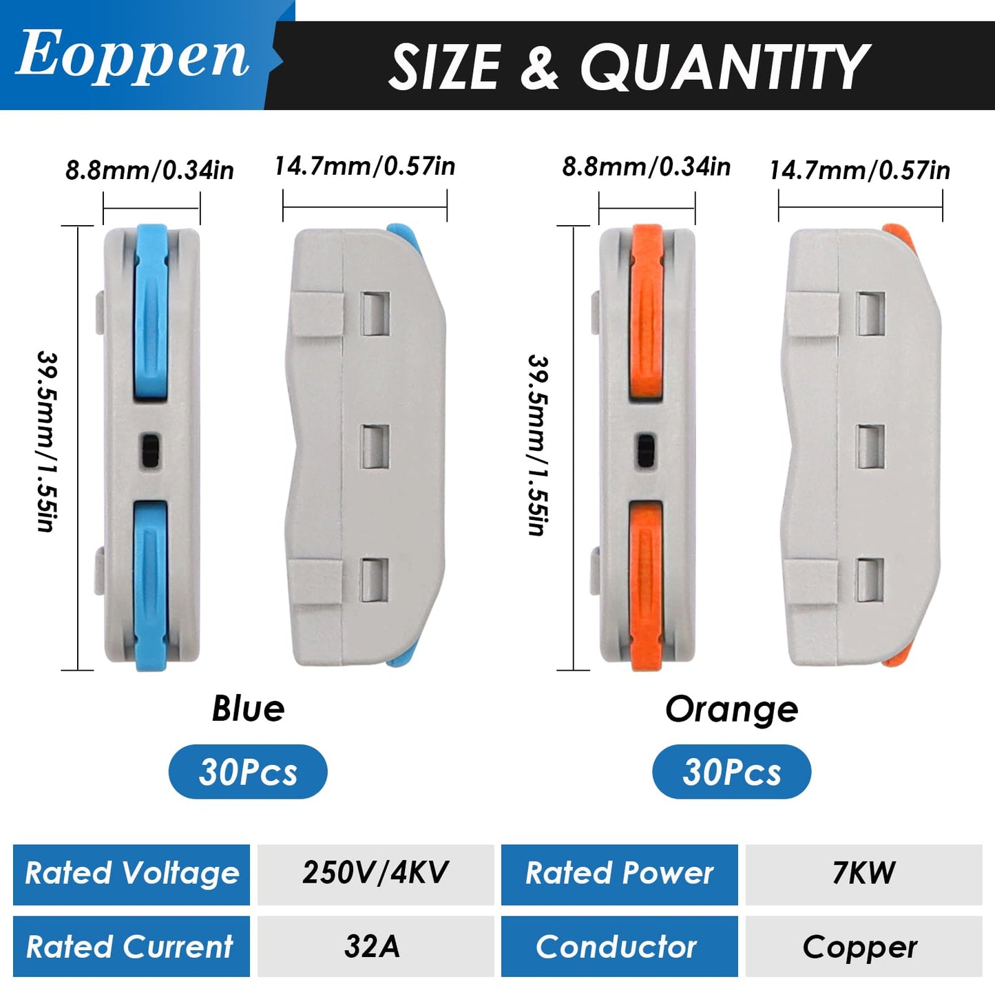 Eoppen 60Pcs Lever Wire Connectors 28-12 AWG Quick Connect Electrical Splicing Kit for Circuit Inline 1 in 1 out