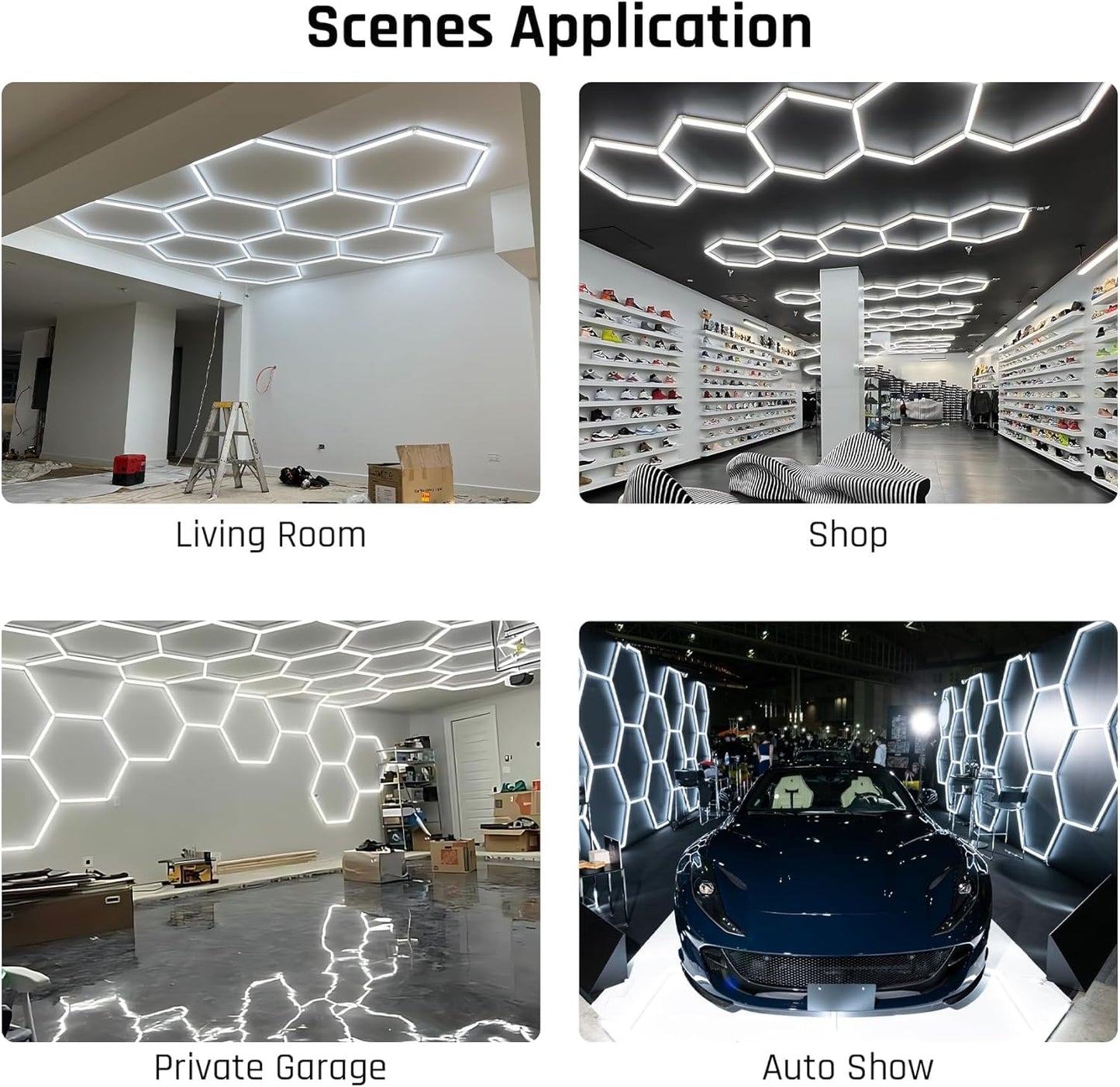 Gneng Hexagon Garage Lights, Ultra Bright LED 6500K 156W 17280LM; Hex Light for Garage Lights Ceiling Led, Barber, Workshop, Basement,Gym (5 Grids Hexagon Light)