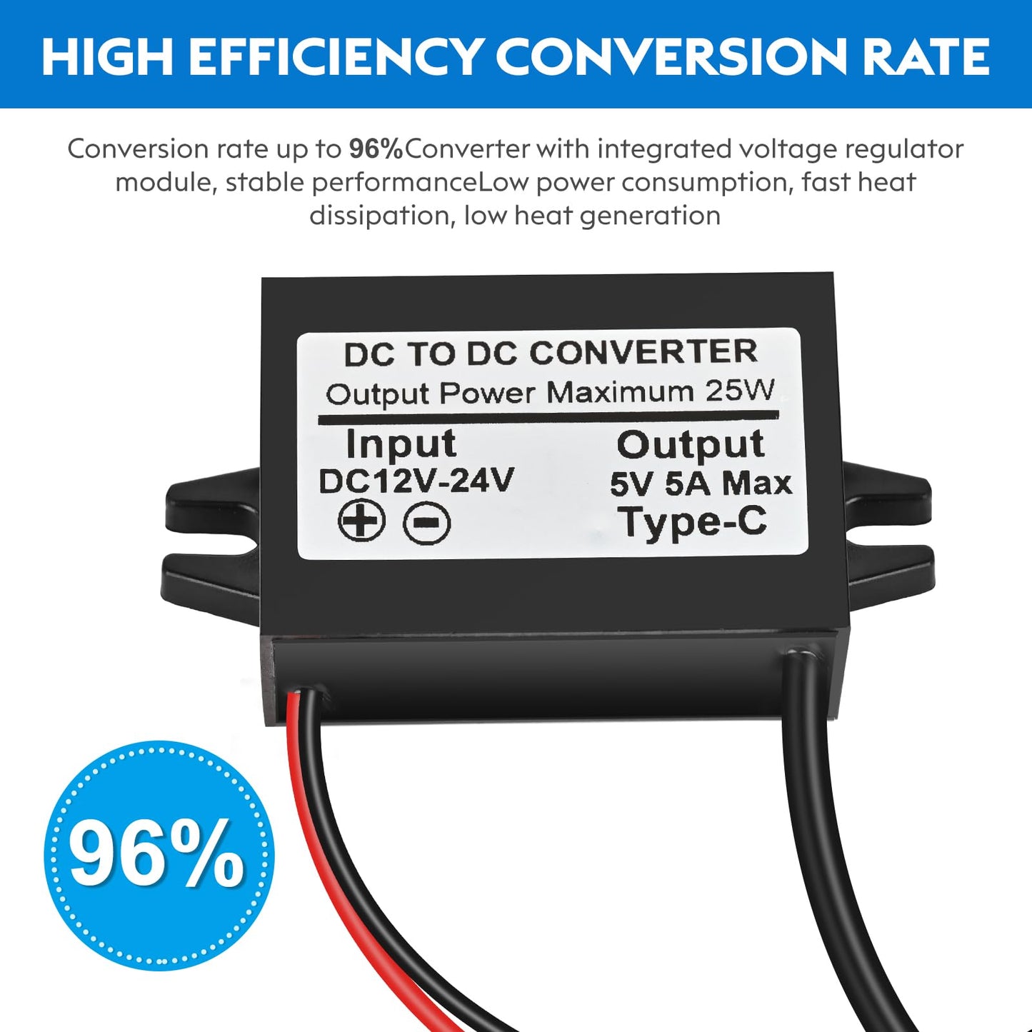 DC 12V/24V to 5V USB C 5A 25W Step Down Converter Type-C Interface Buck Module Waterproof Power Adapter