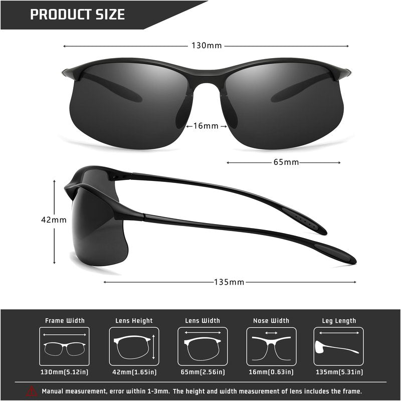 SUNGAIT Ultra-light Sports Sunglasses Rimless Polarized Sun Glasses for Men Fishing Running UV400 Protection