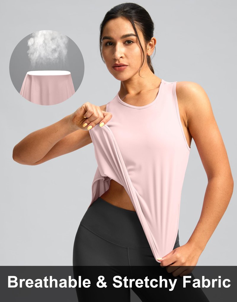 Soothfeel Women's Workout Tank Tops Racerback Sleeveless Running Tennis Shirt Loose Fit Sports Gym Exercise Yoga Athletic Top (Cornus Pink, M)
