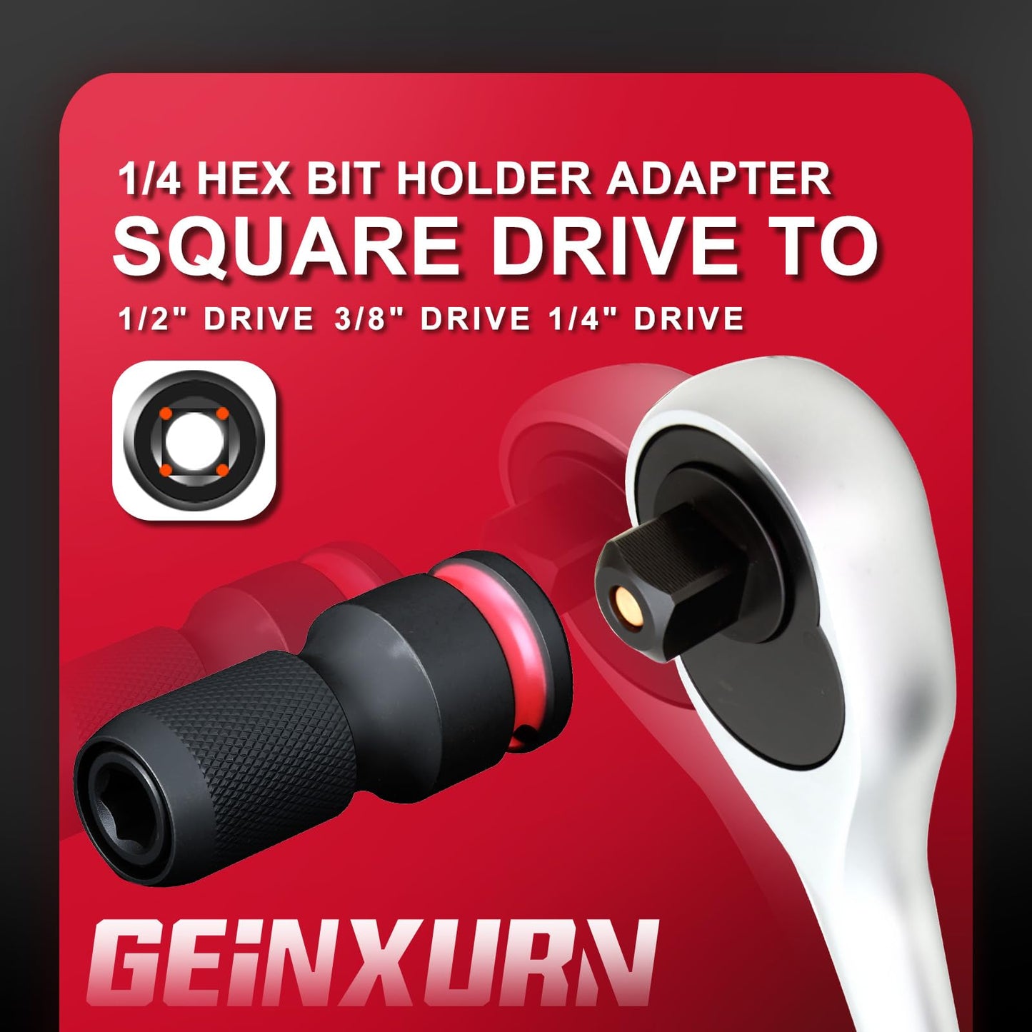 Geinxurn 2PCS Impact Screwdriver Bit Holders, 3/8-Inch Square Drive to 1/4-Inch Quick Release Hex Socket Adapter for Impact Wrench