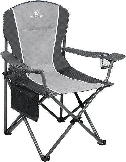 ALPHA CAMP Oversized Camping Chair - Heavy Duty Steel Frame, Supports 350 LBS, Portable with Padded Arms & Cup Holder