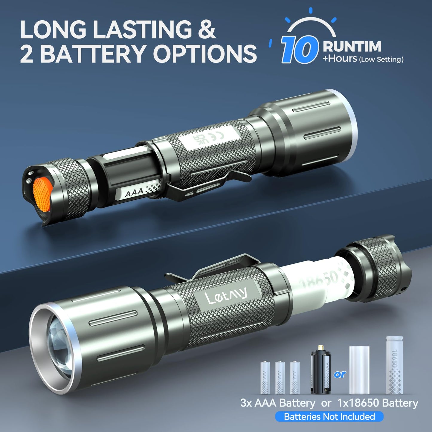 LETMY LED Flashlight 2 Pack - Super Bright Tactical Flashlights High Lumens - Zoomable, 5 Modes Flash Light, Waterproof Powerful Flashlights for Hurricane Home Emergency Camping Outdoor