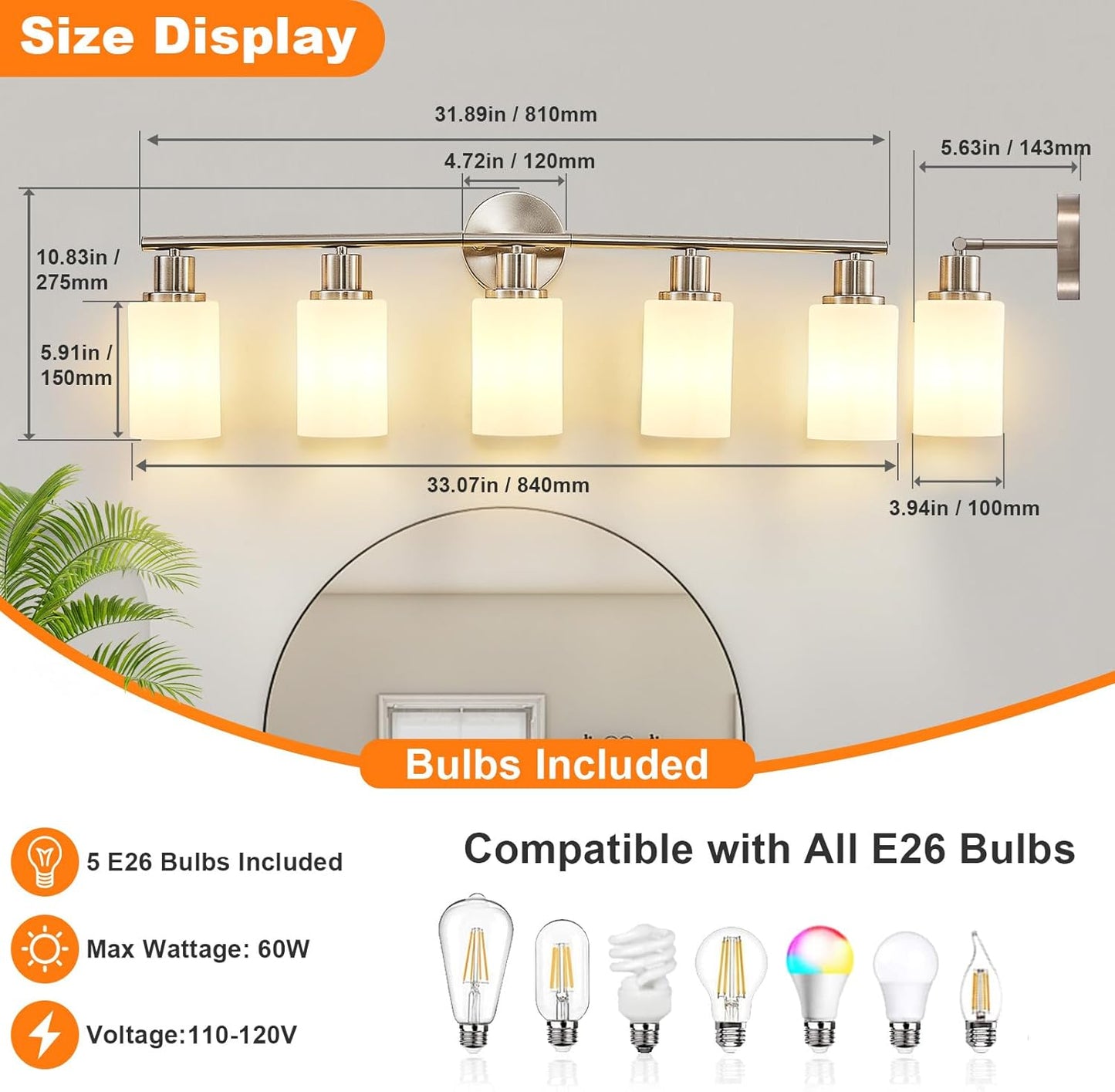Modern Black 3-Light Bathroom Vanity Light Fixture with Clear Glass Shades - 2 Pack