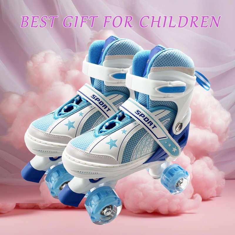 Adjustable Roller Skates for Boys Girls Ages 3-12, All 8 Wheels of Roller Skates Light Up with Protective Gear Set Gift for Youth Kids Indoor & Outdoor Beginners