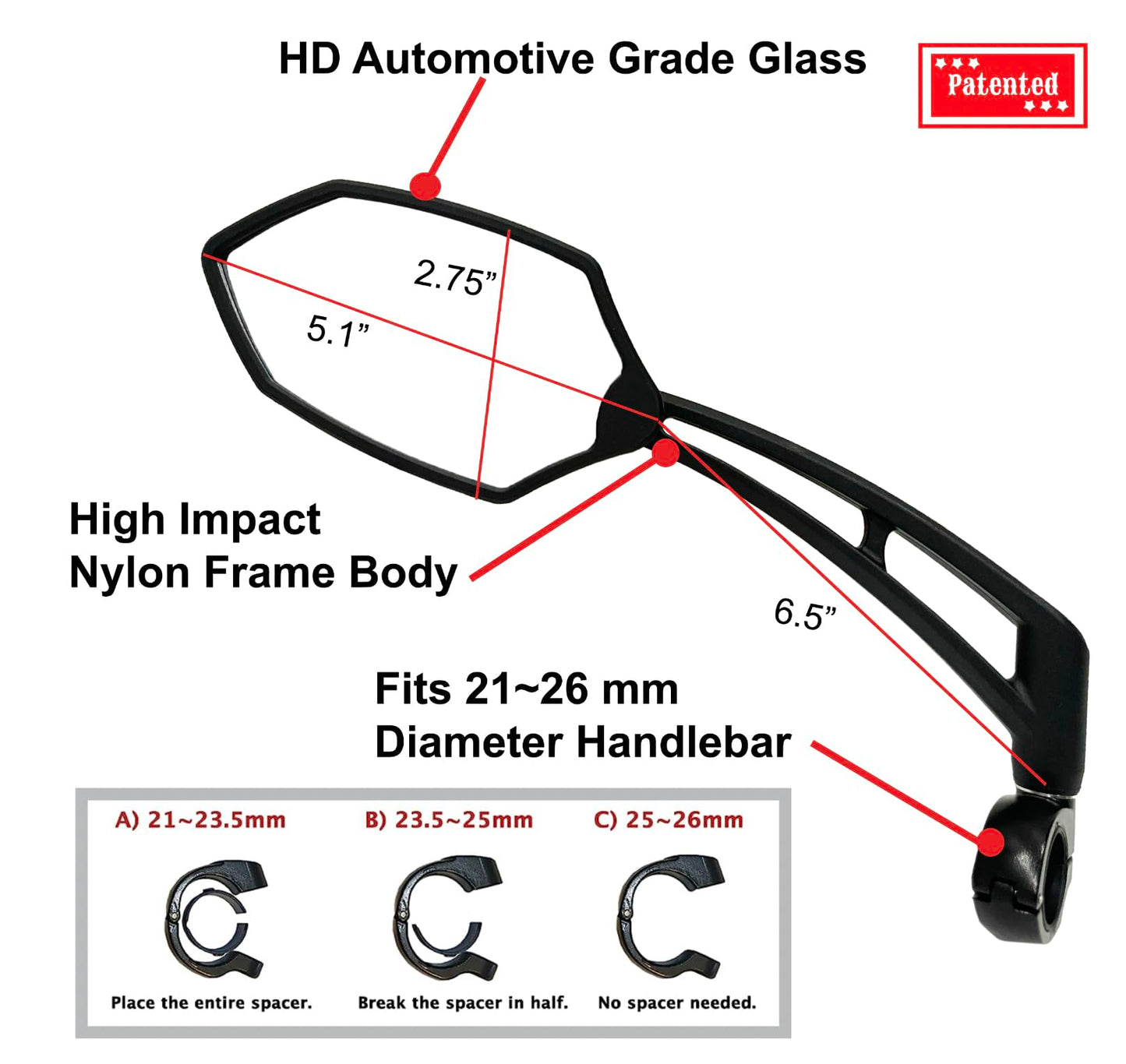 Hafny New Handlebar Bike Mirror, HD Glass Lens, Adjustable & Rotatable Safe Rearview Bicycle Mirror, Blast-Resistant, HF-M6002-FR051 (Silver Left)
