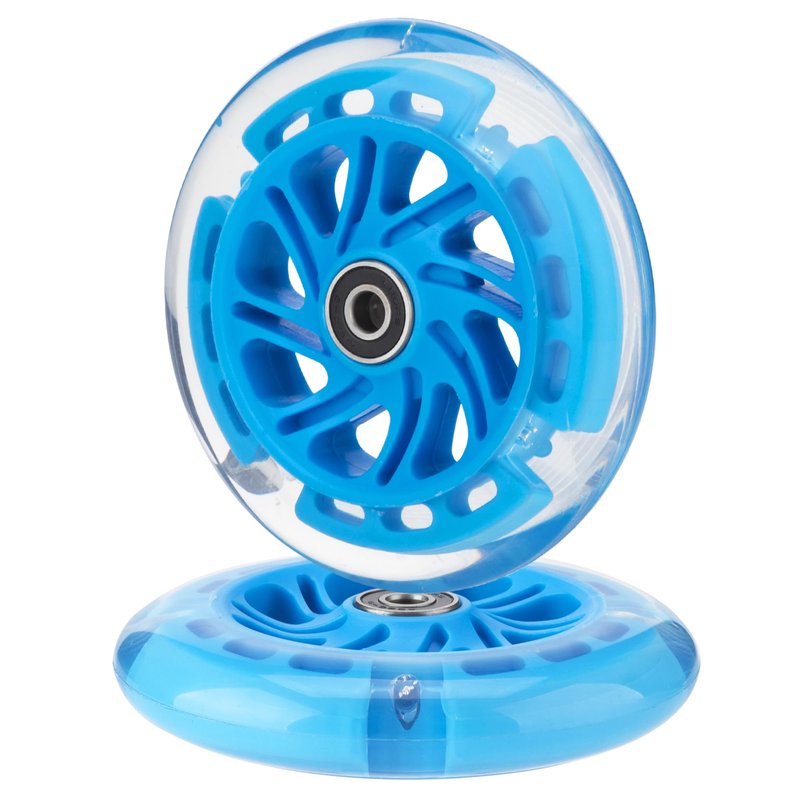 AOWISH 120mm Light-up Scooter Wheels Pair 120mm X 24mm Scooters LED Flash Front Wheels Replacement w/Bearings ABEC-9 for Micro Kickboard, 3-Wheeled Push Scooters (Blue)