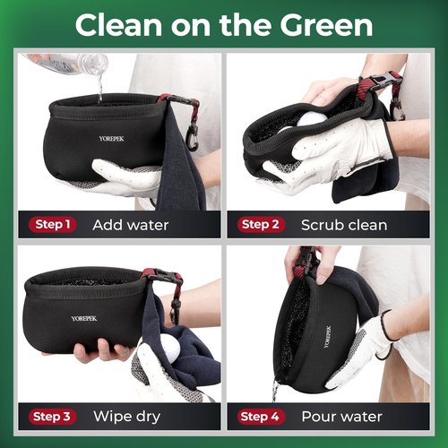 YOREPEK Golf Club Cleaner Bag with Towel, 360° Rotating Clip, Golf Ball Washer with Zipper Pocket, Valentines Day Golf Gifts for Him, Golf Bag Accessories for Men, Black