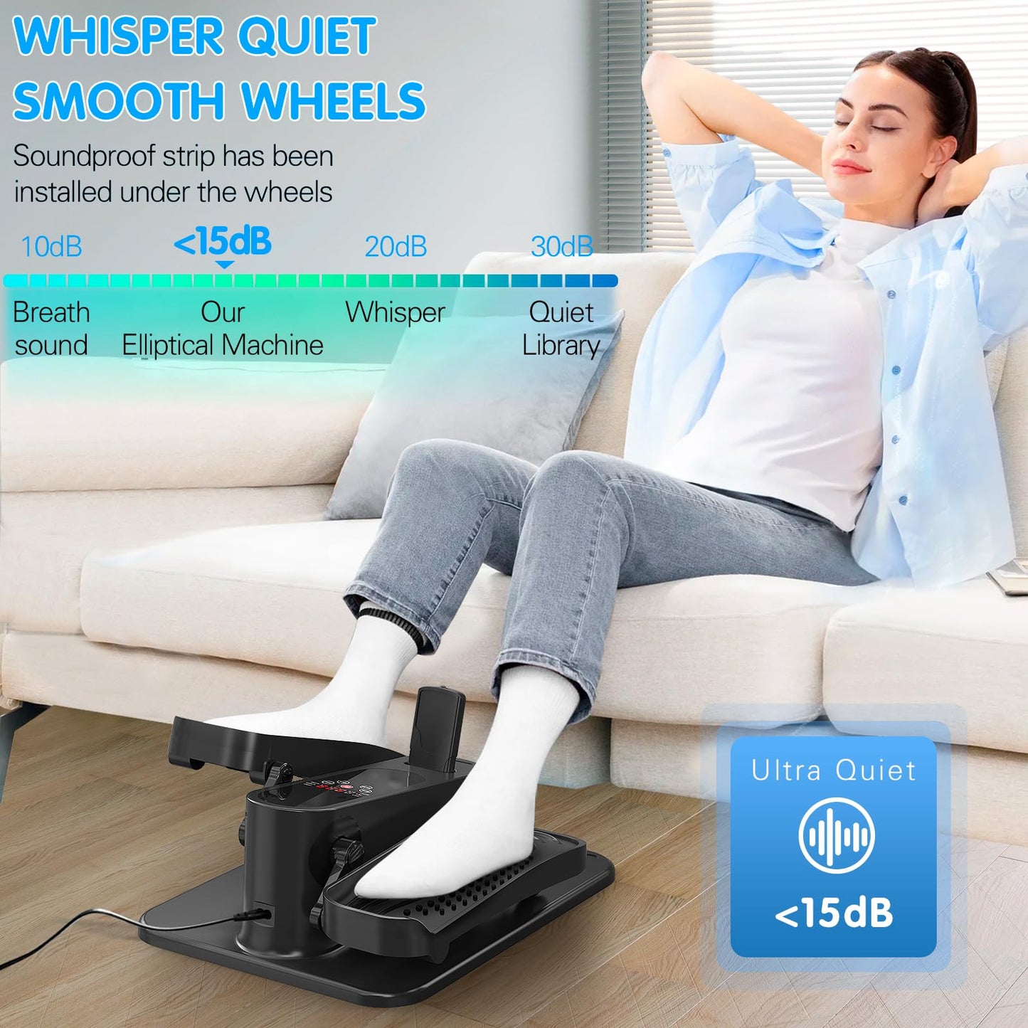 Under Desk Elliptical Machine, Mini Ellipse Leg Exerciser Electric Seated Pedal Fully Assembled Quiet Compact for Seniors Portable Stepper with Remote Control for Home