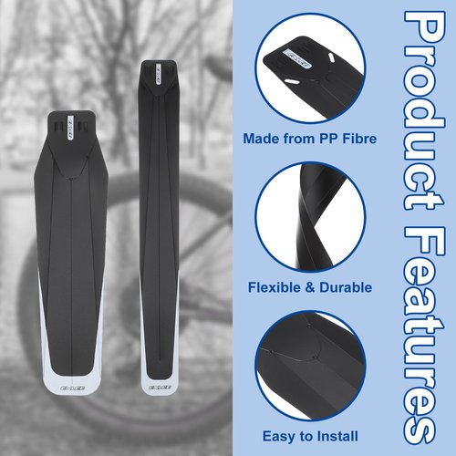 HARFINGTON 2pcs Mountain Bike Mud Guard Folding MTB Front & Rear Mud Guards with 4 Straps Lightweight Fits for Folding Bike MTB Road Bike, Black