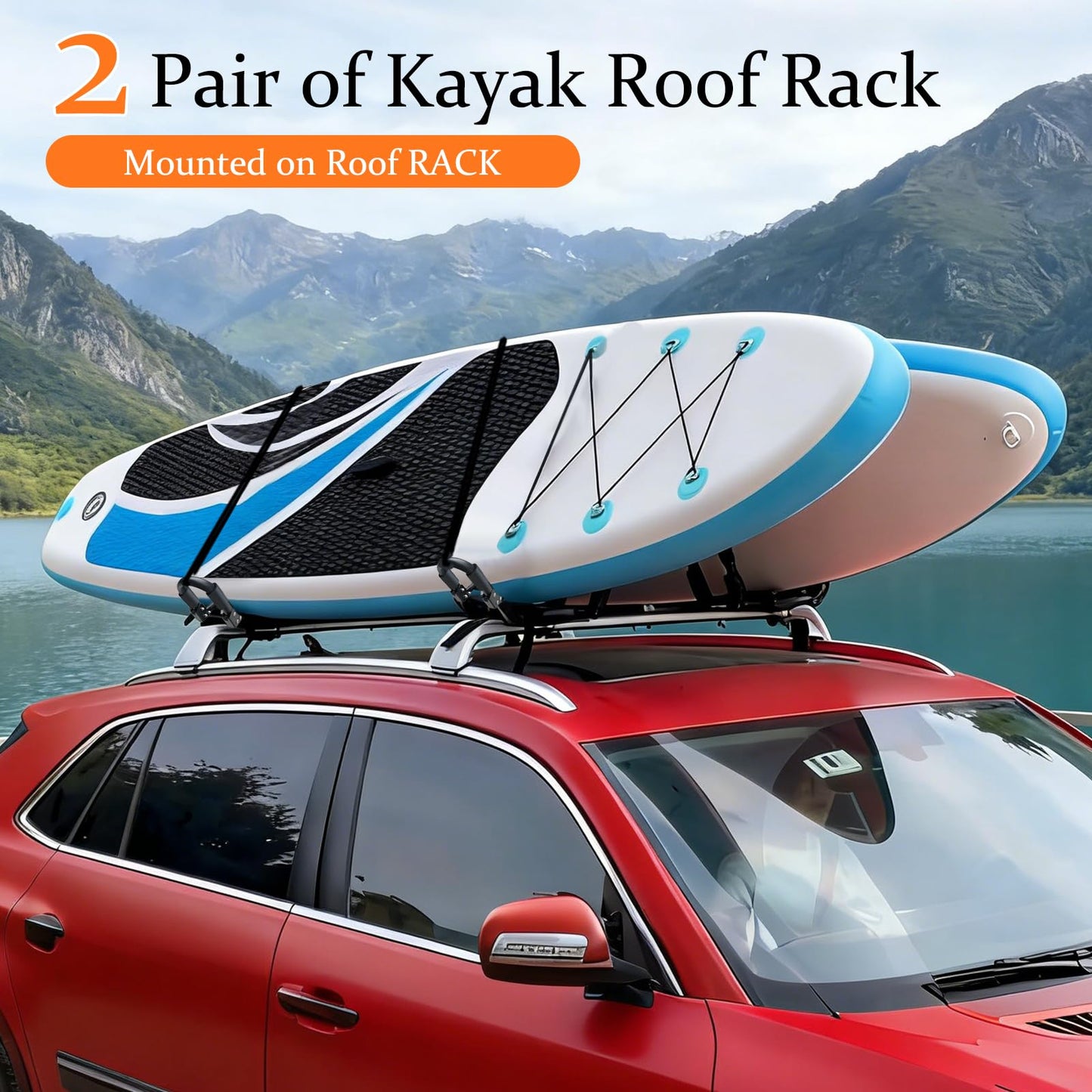 SUDOO Folding Kayak Roof Rack 2 Pairs 4pcs Foldable J-Bar Heavy Duty Kayak Carrier Universal Fit for Square Oval Factory Crossbars for Kayaks Canoes Surfboards Ski Boards
