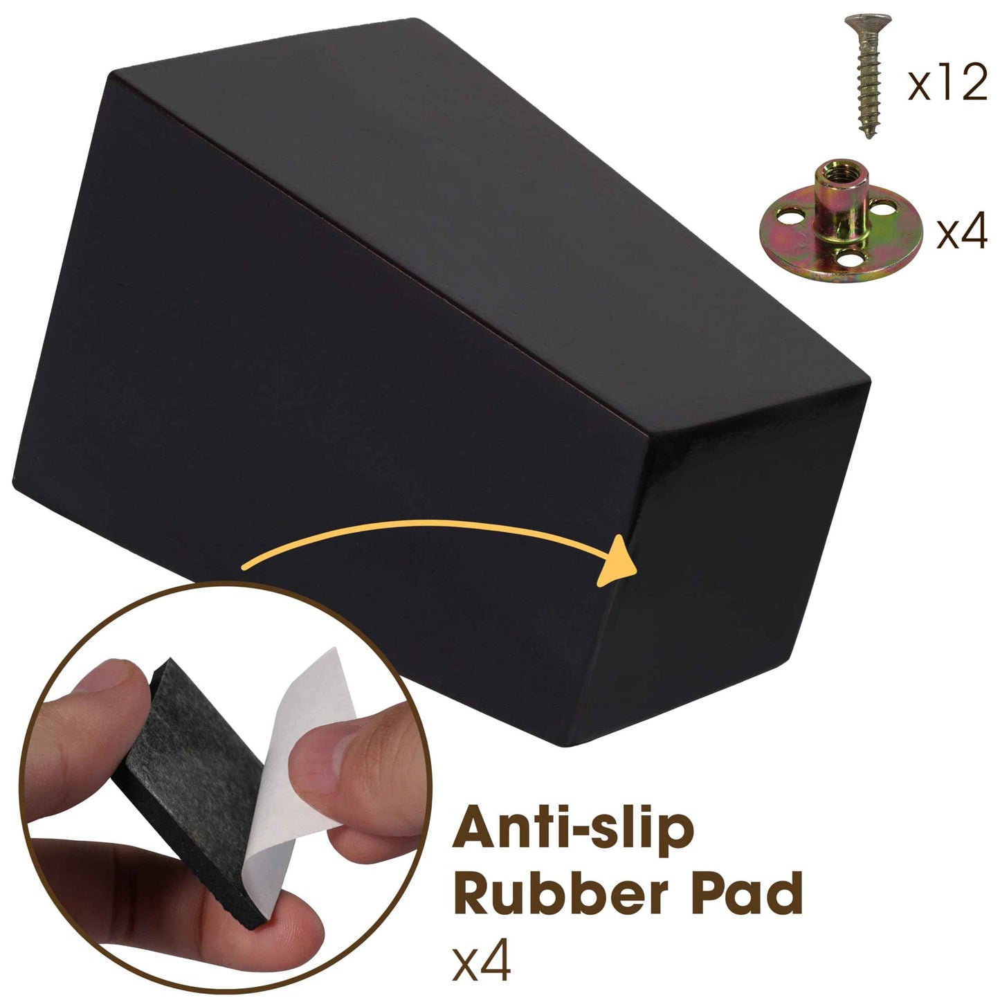 CODIN (5 Sizes: 3"-4"-5"-6"-8" Set of 4 Wood Furniture Legs - Square Sofa Legs, Couch Leg - Brown Mid-Century Modern Replacement Legs for Armchair Recliner Coffee Table Dresser (4")