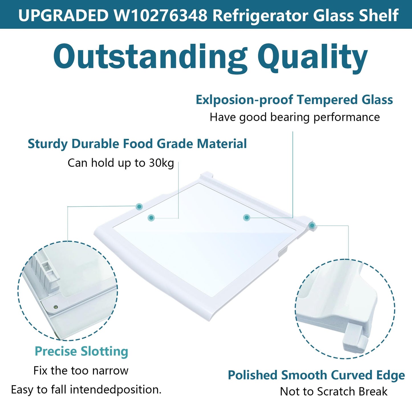 UPGRADED WPW10276348 W10276348 Glass Shelf Compatible with Whirl pool, Ken more Refrigerator W10276344, PS11751713, 2312014, 2309524,AP6018411, 2 Pack