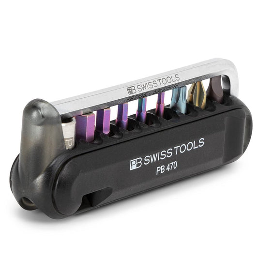 PB Swiss Tools Bike Multitool PB 470 | 100% Swiss Made | Pocket Tool with Bits, Allen Key, Steel Adapter, Tire Lever for Mountain and Road Bike, Bicycle, E-Bike (Black)