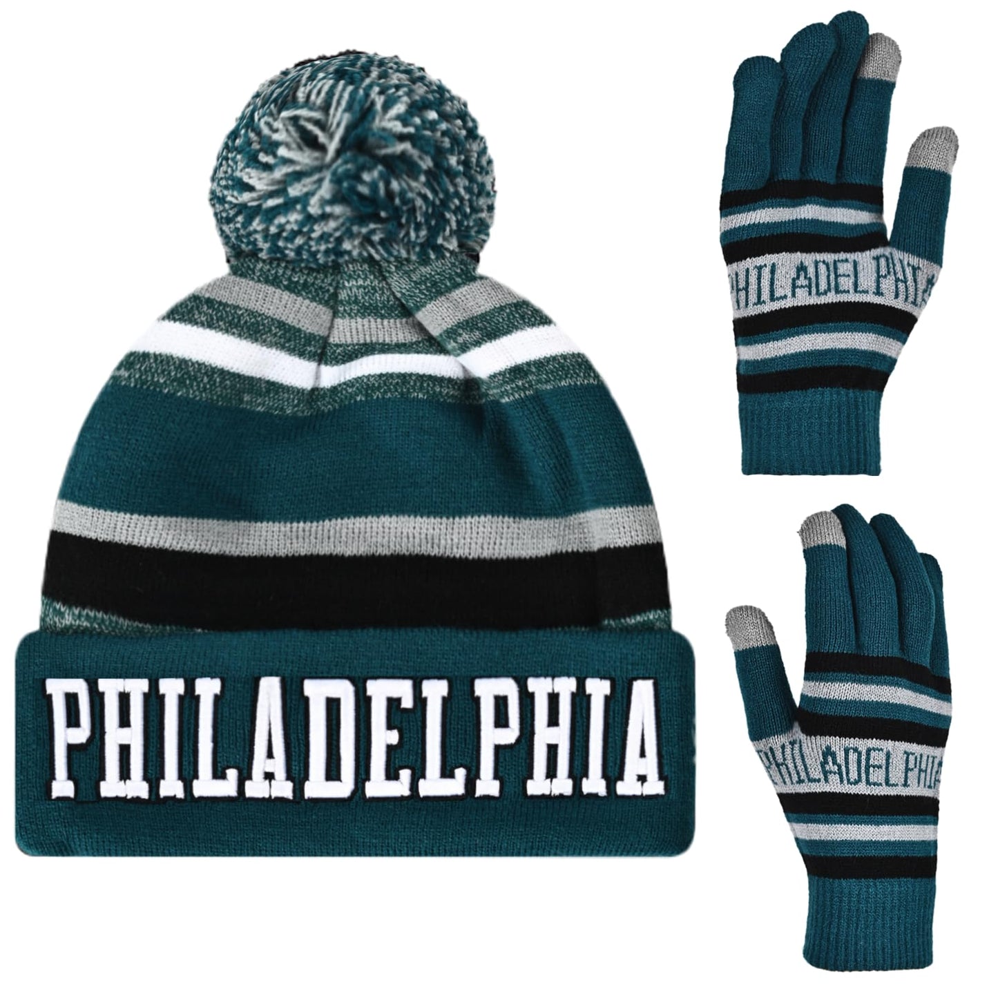 Vintage Classic Skull Cap 3D Embroidery Beanie Cuffed Winter Hat Knit Comes with Warm Gloves Gifts for Men Women Fans