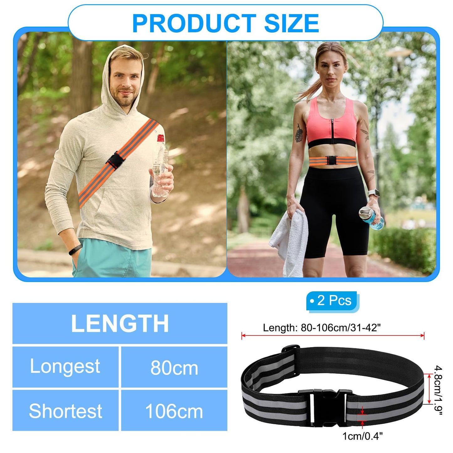 PATIKIL Adjustable Reflective Running Belt 1.9 Inch, 2 Pcs Glow Pt Belt Sash for Cycling Walking Motorcycle Gear, Black
