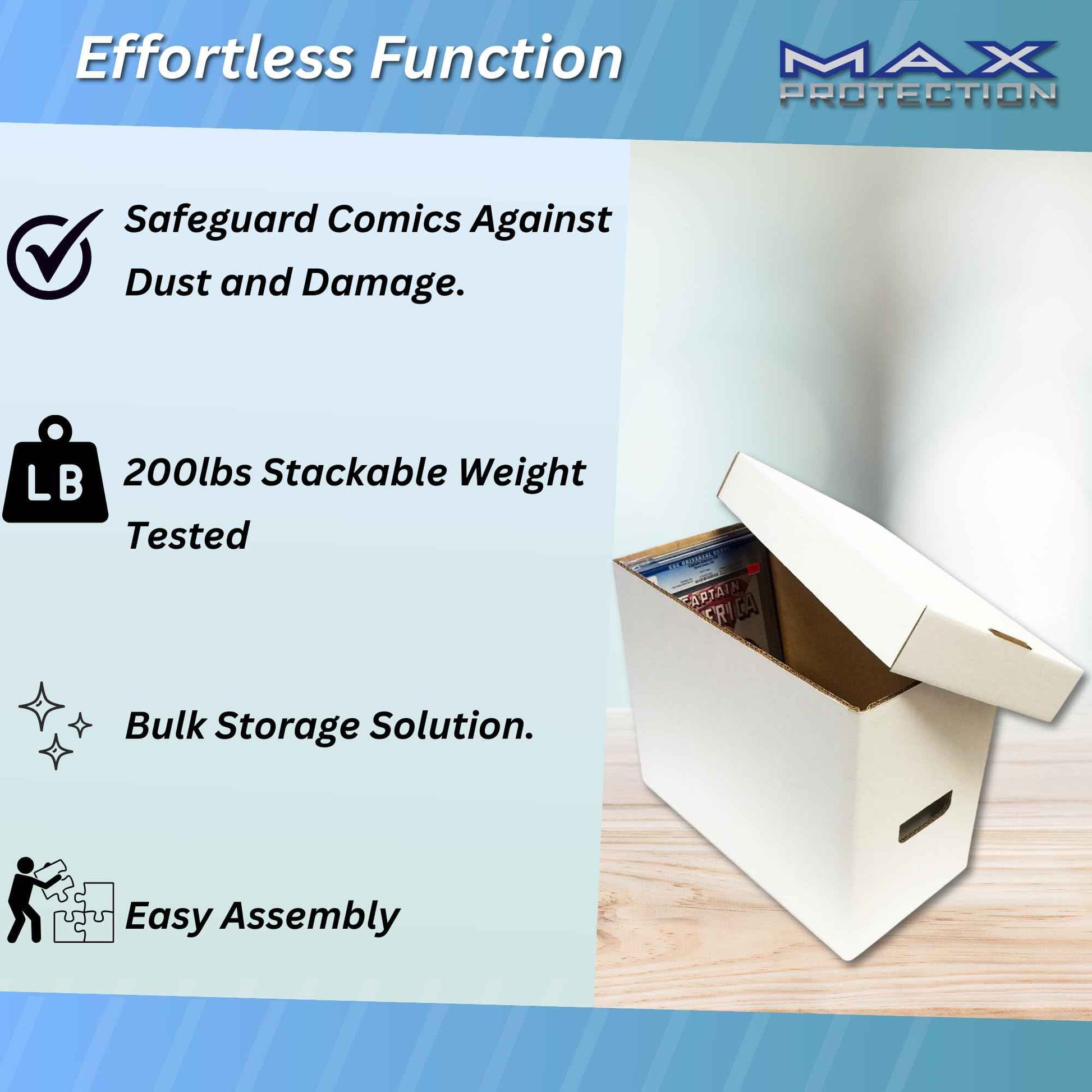 Max Pro Comic Book Storage Boxes - Short Cardboard White Case for 150-175 Comic Books - Double Thickness Design - Premium Stackable Book Box for Silver Age & Modern Comics (Pack of 3)