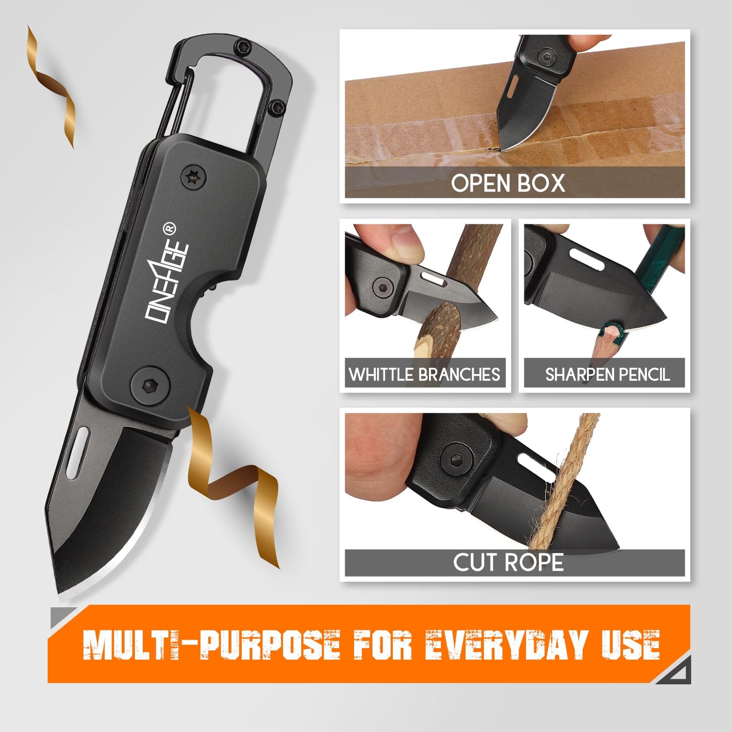 Stocking Stuffers for Men - Pocket Knife for Men, Christmas Bulk Mens Gifts, Keychain Edc Gift with 1.62inch Blade - Small Folding Knives for Everyday Carry, Box Cutter - Gadgets for Camping, Hiking