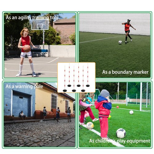 ASENVER Red-White Soccer Agility Pole Set Rubber Base Dribbling Stick Traffic Warning Sign Pole Multifunctional Training Pole (4.9 FT, Pack of 6)