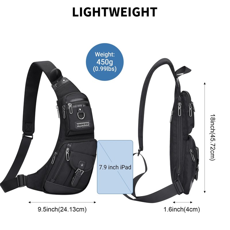 WITZMAN Sling Bag for Men Crossbody Bags Travel Slim Chest Bag One Strap Lightweight Casual Daypack (B702 Black)