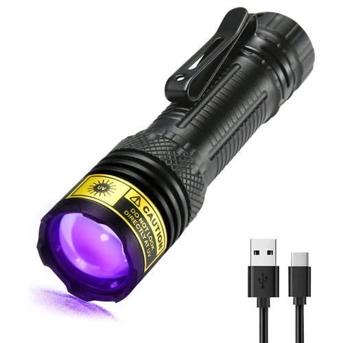 DARKDAWN UV Flashlight 395nm Black Light Mini USB Rechargeable Ultraviolet LED Blacklight Woods Lamp Powerful Portable Detector for Pet Urine Stains, Scorpions, Resin Curing