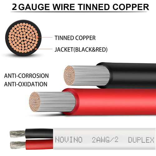 Marine Grade 2 AWG Duplex Wire - 5ft Tinned Copper Electrical Cable for Boats, RVs & Campers