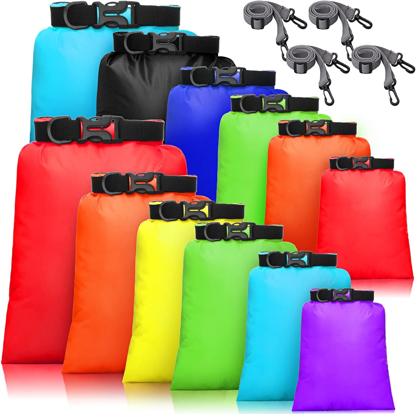 Shappy Waterproof Dry Bags - Lightweight Outdoor Stuff Sacks with Adjustable Strap | 6/12 Pcs, 2-15L Sizes